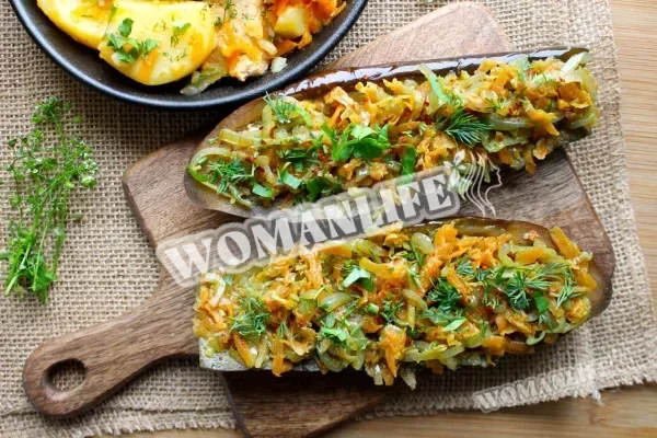Мариновані баклажани, фаршировані овочами на зиму