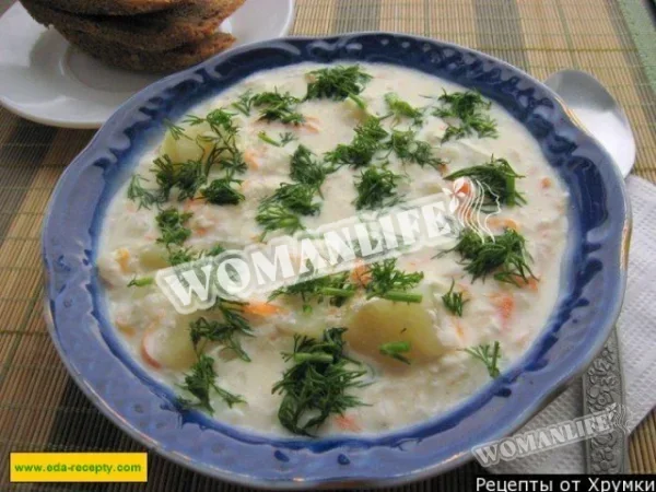 Сирний суп-пюре з куркою, рисом і картоплею