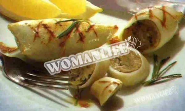 Кальмари, фаршировані фаршем з анчоусами в духовці
