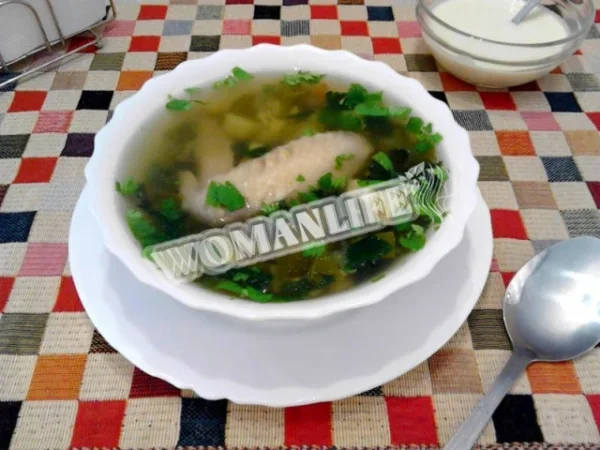 Щі з кропивою, куркою, щавлем і яйцем