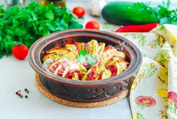 Картопля з кабачками і помідорами в духовці