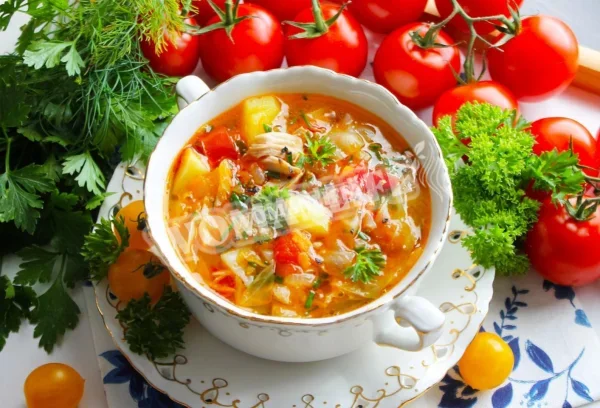 Щі зі свіжої капусти з куркою