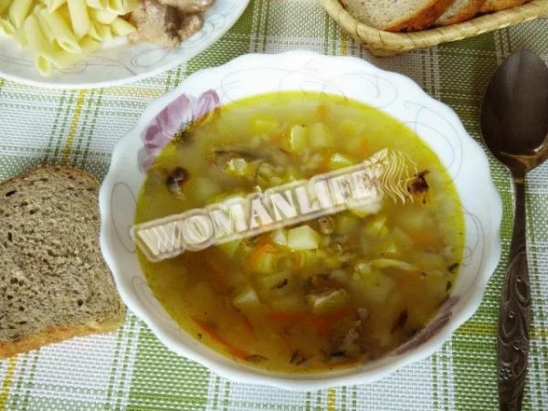 Рибний консервований суп з ячменем