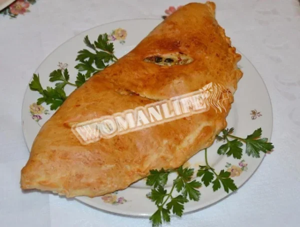 Закрита піца кальцоне з куркою та грибами