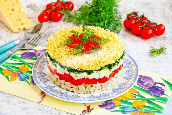 Салат з курячою грудкою, яйцями і сиром