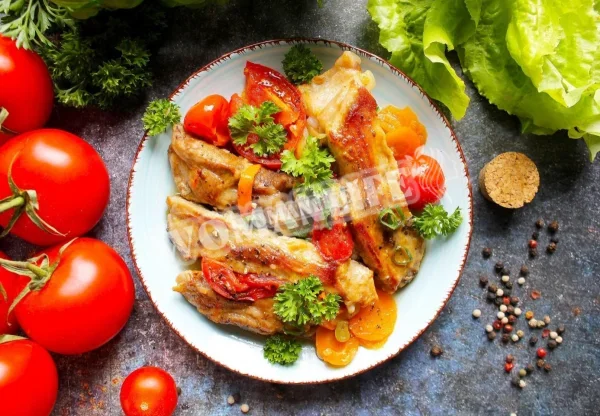Смачні свинячі ребра, тушковані на сковороді з овочами
