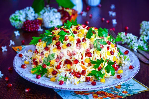 Салат з гранатом і куркою і горіхами