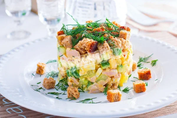 Салат з копченою шинкою і кукурудзою