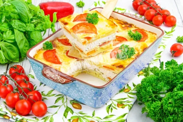 Картопляна запіканка з курячим фаршем в духовці