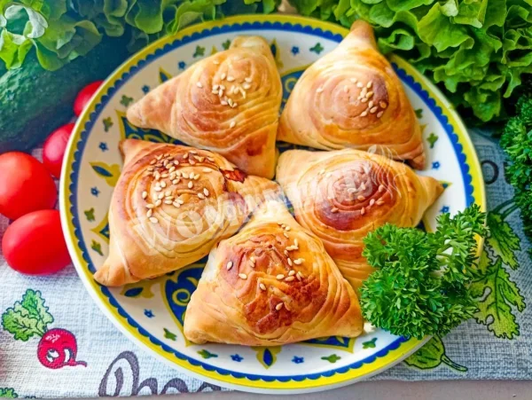 Листкова самса з м'ясом в духовці
