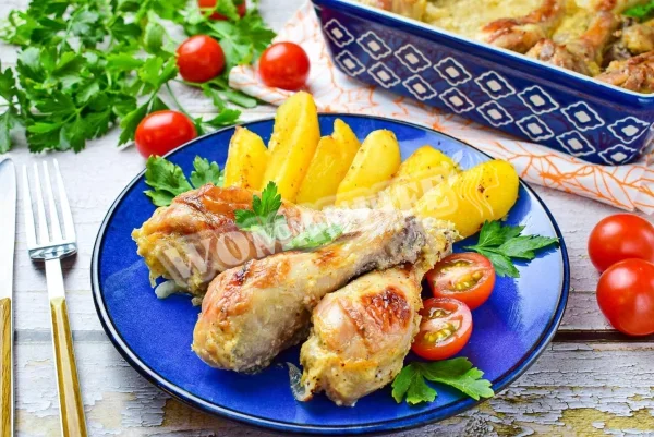 Курка з цибулею в духовці