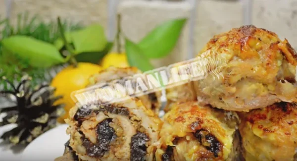 М'ясні рулетики з чорносливом і горіхами