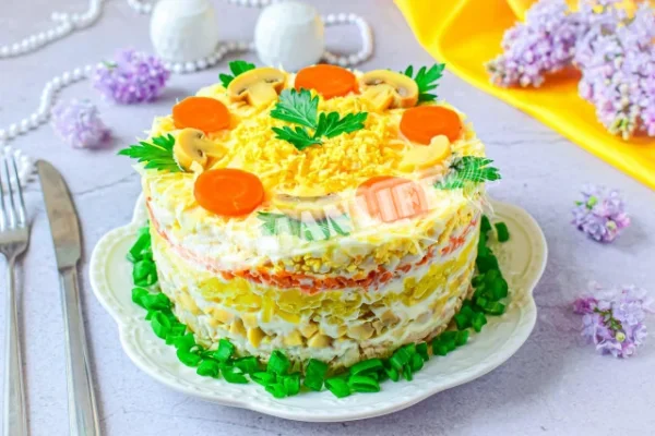 Класичний салат з куркою та грибами