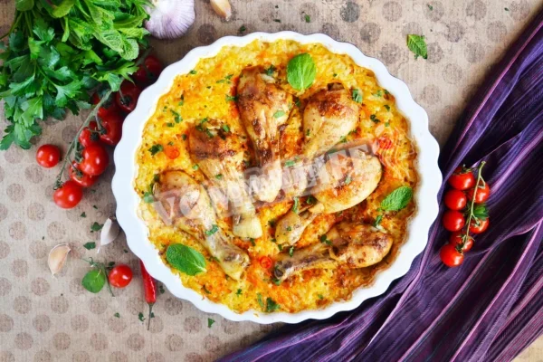 Запечені курячі ніжки з рисом в духовці