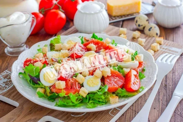 Класичний салат Цезар з сьомгою