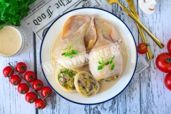 Кальмари, фаршировані грибами і яйцем