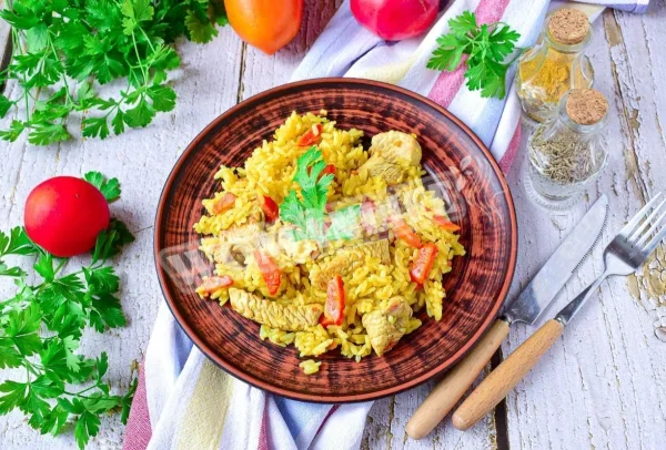 Плов з індичкою на сковороді
