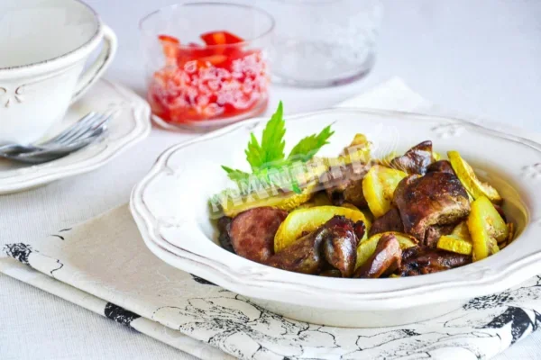 Куряча печінка з кабачками в духовці