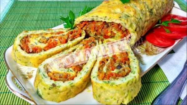 Рулет з кабачків з грибами