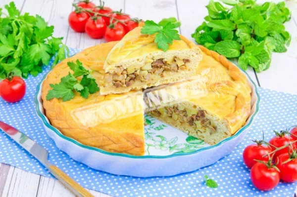 Курник з м'ясом і картоплею в духовці