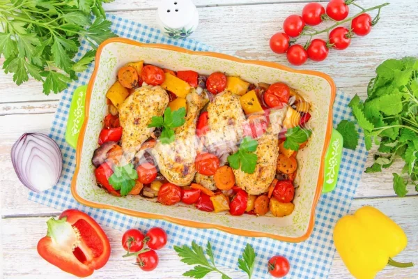Курячі гомілки з овочами в духовці