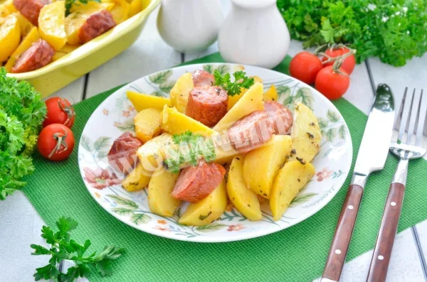 Картопля з ковбасою в духовці