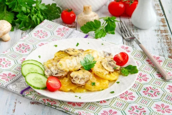 Картопля з сиром і грибами в духовці