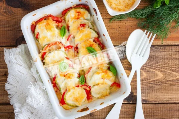 Запечені в духовці кабачки з помідорами і сиром