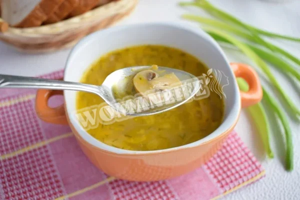 Грибний суп з куркою, печерицями та картоплею