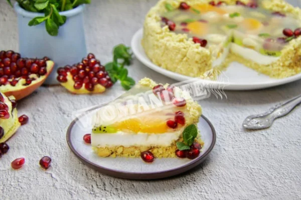 Желейний торт з фруктами без випічки