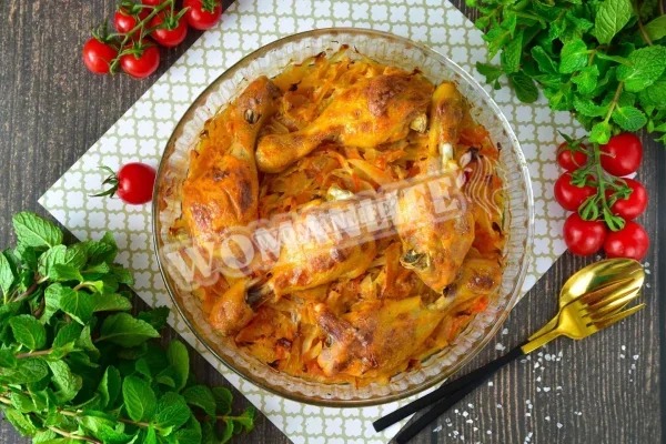 Курячі гомілки з капустою в духовці