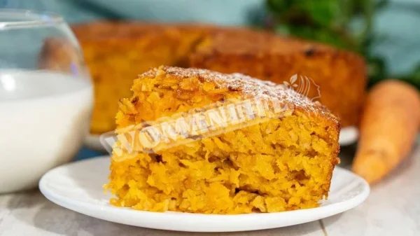 Морквяний пиріг зі смаком ванілі, вівсяних пластівців та кураги