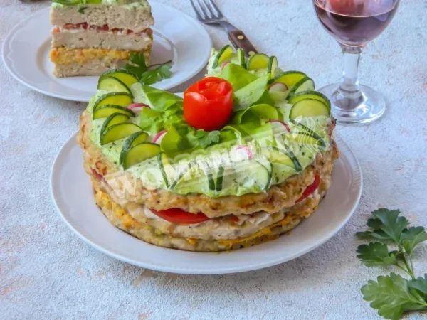 Закусочний пиріг з курячого фаршу і м'яса