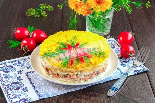 Салат Мімоза без картоплі з сиром