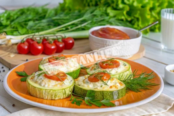 Кабачки, фаршировані куркою, помідорами і сиром в духовці