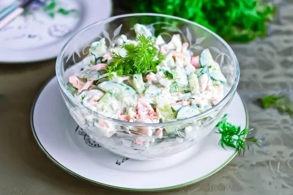Салат з кальмарами, сиром і білим йогуртом