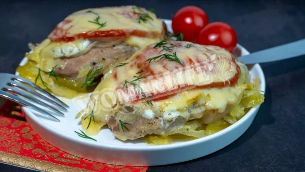 Свинина м'ясо картопля томат сир по-французьки