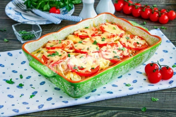Картопля в духовці з майонезом і помідорами