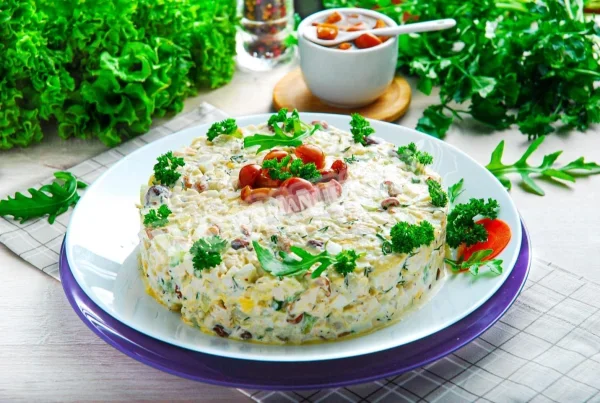 Салат з маринованими грибами і куркою