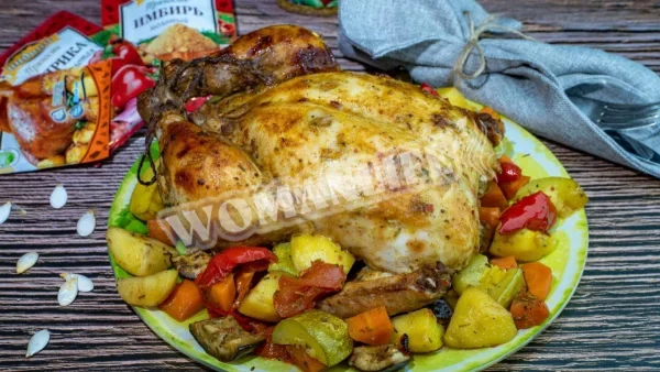 Курка з овочами, запечена в духовці