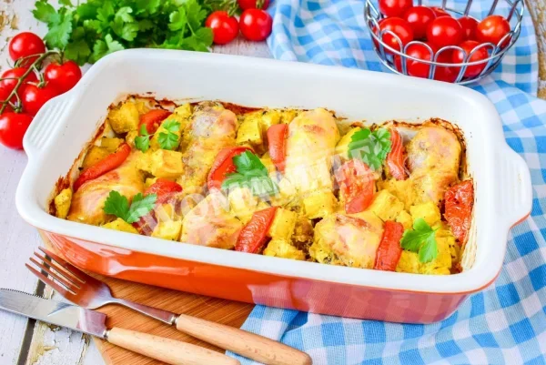 Кабачки з куркою в духовці