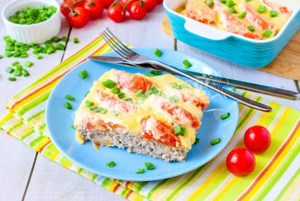 Помідори з фаршем і сиром в духовці