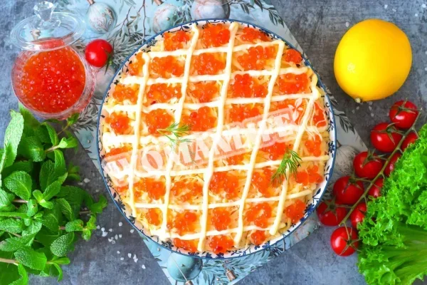 Салат кальмари креветки крабові палички ікра