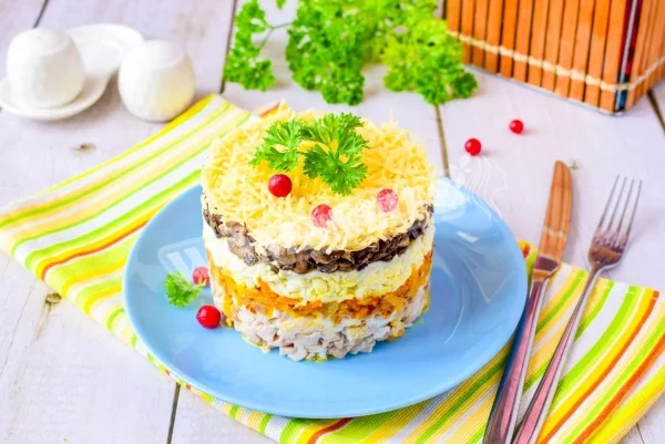 Салат курка гриби морква яйця