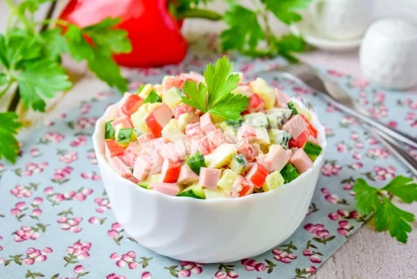 Салат з крабовими паличками і ковбасою