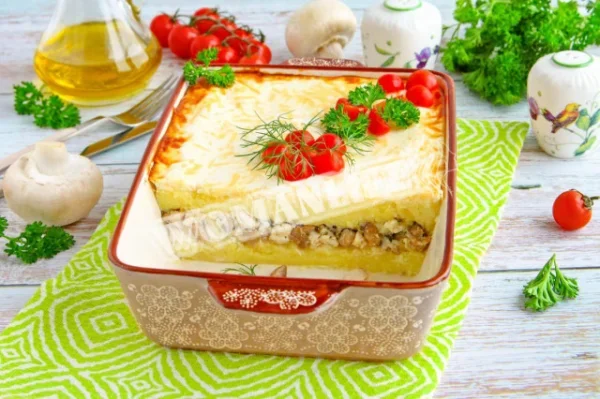 Запіканка з куркою і грибами в духовці