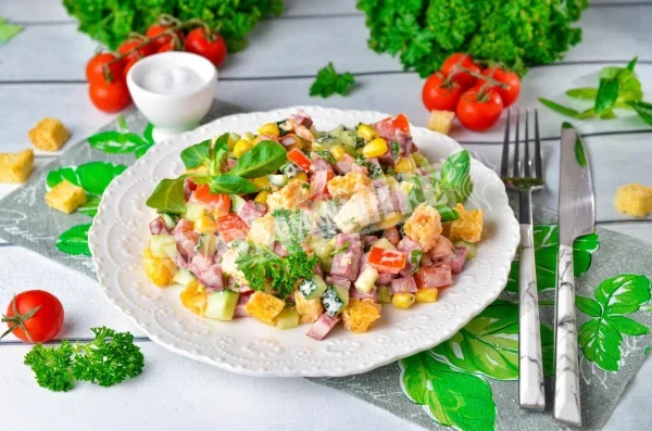 Салат кукурудзяна ковбаса огірок