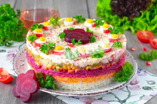 Крабовий салат з рисом і кукурудзою