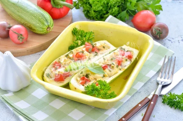Човники з кабачків з помідорами в духовці