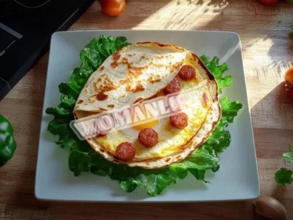 Коржик з яйцем і ковбасою на сковороді